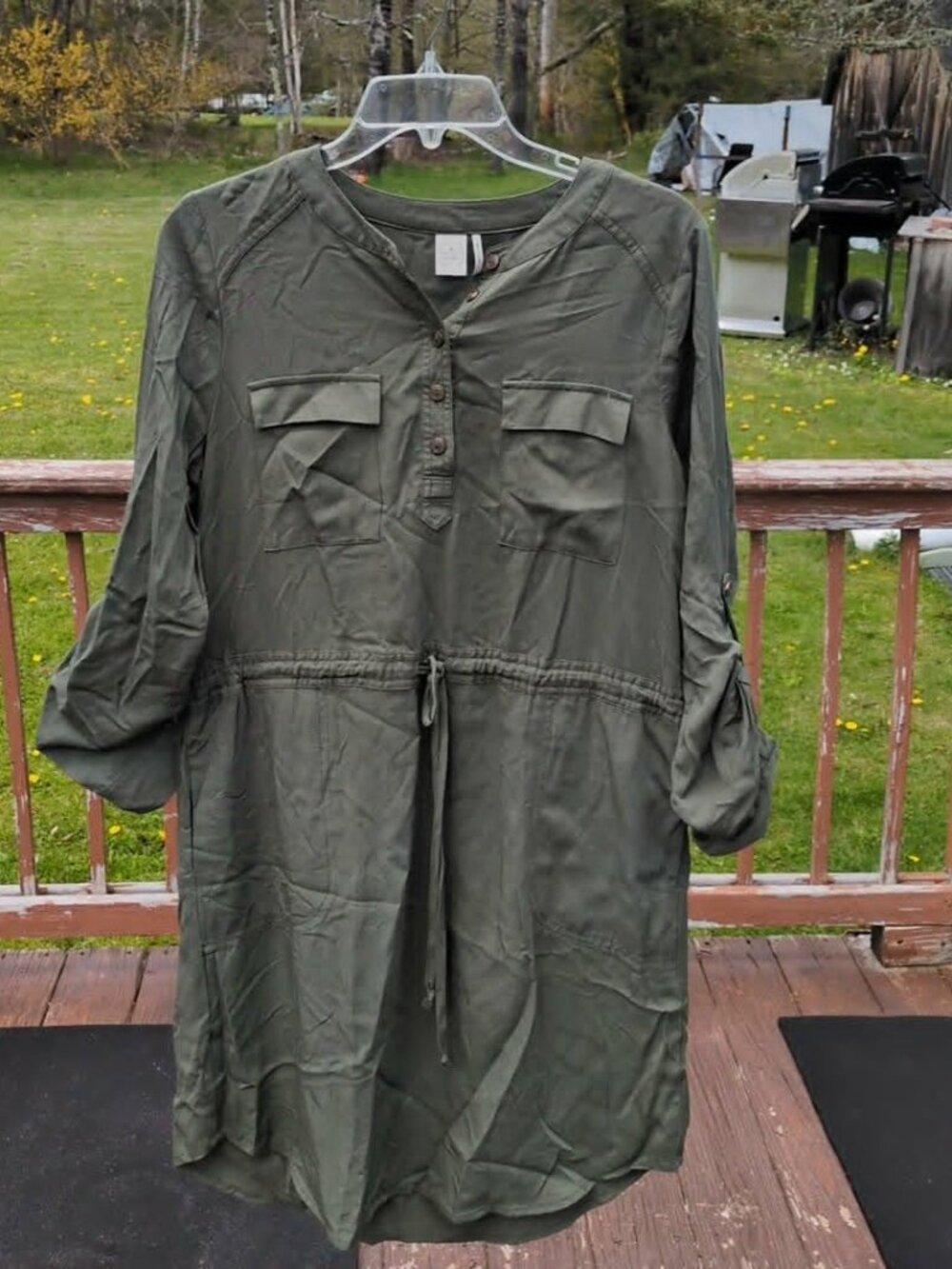 Paper Crane Sporty Minidress Sz M Olive Army Green Athleisur Drawstring Roll Tab